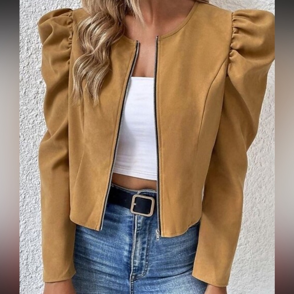 359. Women’s Mustard Faux Suede Zip-Front Jacket